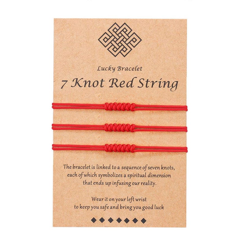 Shonyin Lucky Red String Bracelets Family 7 knots Kabbalah Protection Thread Handmade String Bracelets for Women Men Friends 3 PCS - Image 1